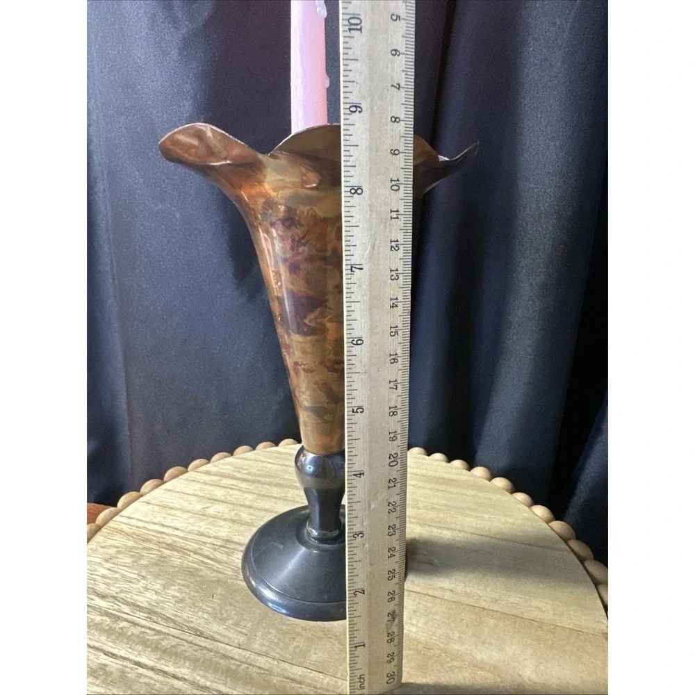 Old Vintage Copper And Brass Candle Holder 9